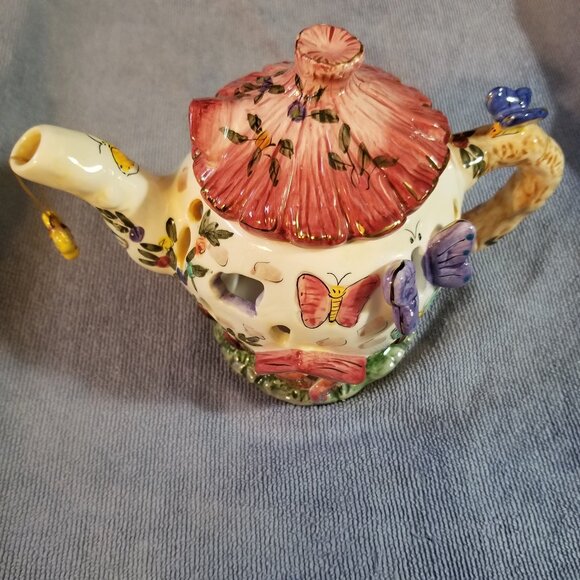 Tealight candle holder Teapot with butterfly motif - Picture 1 of 12